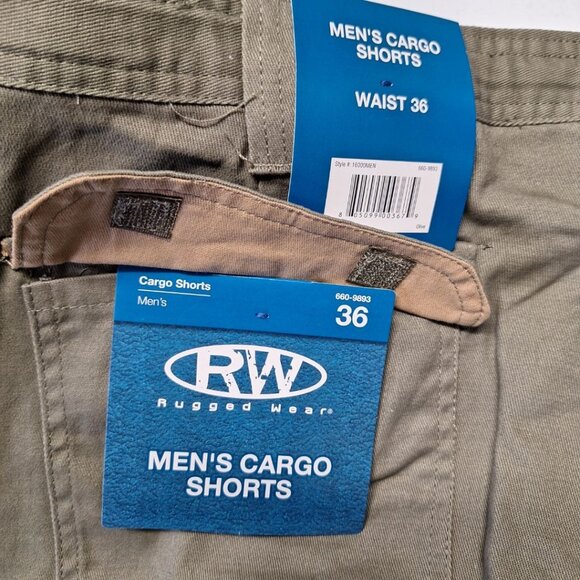 Rugged Wear Mens Cargo Shorts Green Olive Drawstring Waistline Pockets Size 36 - Picture 3 of 7